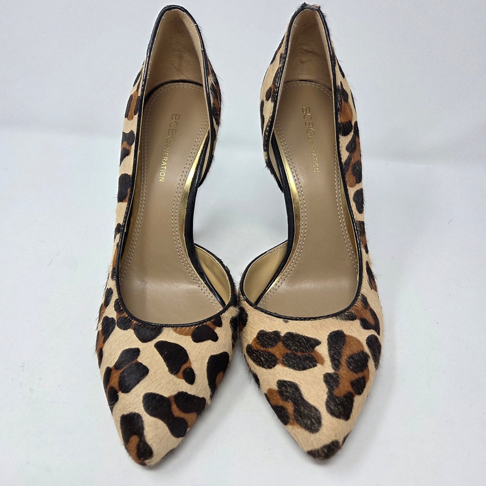 BCBGeneration Leopard Calf Hair d'Orsay Pointed Toe Stiletto Pumps Heel 4in 8.5M